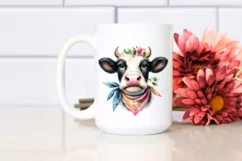 Cow Bandana Flower Big Eyes Thoughtful | Sublimation Clipart Product Image 2