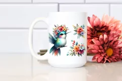 Vibrant Flower Crown with Cute Baby Hummingbird | Clipart Product Image 2