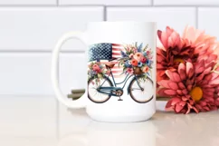 Vintage Bicycle Flowers USA Flag Clipart Product Image 2