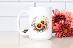 Colorful Vibrant Sunflower Wreath Clipart Product Image 2