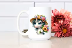 Unicorn with Sun Hat and Flower Bouquet | Sublimation | Product Image 2