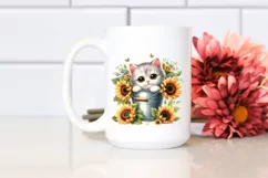 Baby Cat with Sunflowers PNG Product Image 2