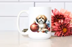 A Cute Watercolor Havanese with Christmas Globes, White Product Image 2