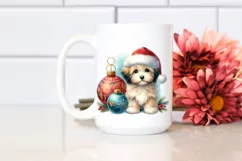 A Cute Watercolor Havanese with Christmas Globes, White Product Image 2