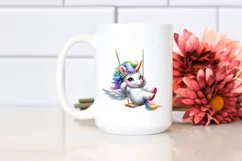 Baby Unicorn Swinging from Rainbow Watercolor Product Image 2