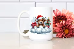 Winter Highland Cow with Santa Hat PNG Product Image 2