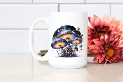 Shiny Celestial Mushroom Watercolor Splash PNG Product Image 2