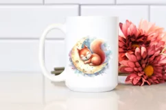Colorful Baby Squirrel Sleeping on Moon | Watercolor Clipart Product Image 2