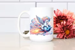Colorful Baby Unicorn Riding a Comet, Transparent PNG Product Image 2