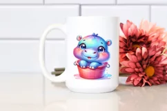 Colorful Smiling Baby Hippo in Bucket | Sublimation | Product Image 2