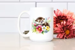 Colorful Otter Sleeping in Flower | Watercolor Clipart Product Image 2