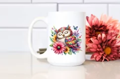 Colorful Owl Flower Watercolor Sleeping | Clipart Product Image 2
