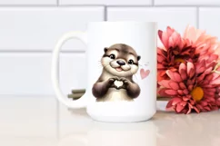 Smiling Otter Love Sign | Watercolor Clipart Product Image 2
