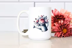 Abstract Watercolor Watering Can with Large Rose | Clipart Product Image 2