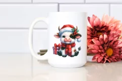 Watercolor Pastel Cow Dressed for Christmas | Clipart Product Image 2