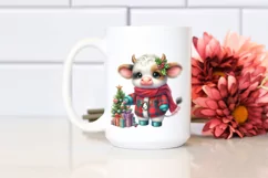 Watercolor Pastel Cow Dressed for Christmas | Clipart Product Image 2