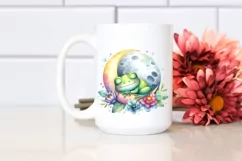 Colorful Cute Baby Frog Sleeping Moon Clipart Product Image 2