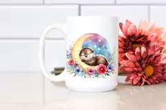 Colorful Baby Otter Sleeping on the Moon | Sublimation | Product Image 2