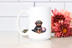 Watercolor Yorkipoo Sitting in Sand with Surf and Ball | Product Image 2