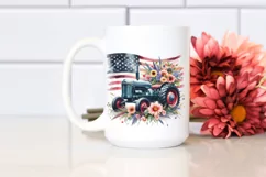 Vintage Tractor Flowers USA Flag | Sublimation Clipart Product Image 2