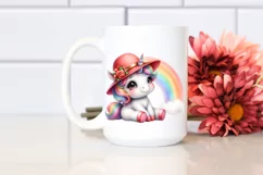 Watercolor Cute Baby Unicorn with Red Hat and Rainbow | Product Image 2