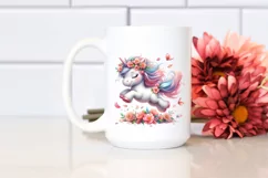 Baby Unicorn Tumbling with Spring Petals | Watercolor Product Image 2