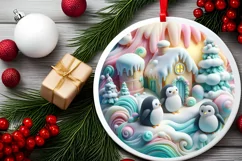 Christmas Round Penguin Ornament Sublimation Product Image 1
