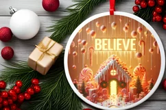 Believe Christmas Round Cute Ornament Sublimation Product Image 1