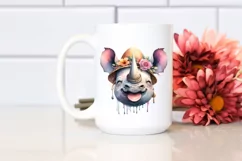 Smiling Rhino Portrait with Tongue Out | Boho Clipart Product Image 2