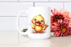 Washed Watercolor Duck Holding Pizza Slice | Clipart Product Image 2
