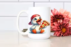Washed Watercolor Duck Holding Pizza Slice | Clipart Product Image 2