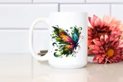 Vibrant Butterfly with Plant Leaves, PNG Product Image 2