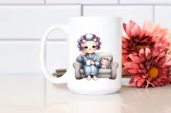 Elderly Lady Sitting on Couch | Hair Curler Mug Clipart Product Image 2