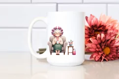 Elderly Lady Sitting on Couch | Hair Curler Mug Clipart Product Image 2