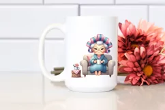 Elderly Lady Sitting on Sofa | Hair Curler Mug Clipart Product Image 2