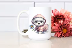 Baby Maltese Raincoat Watercolor Clipart Product Image 2