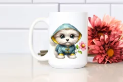 Baby Maltese Raincoat Watercolor Clipart Product Image 2