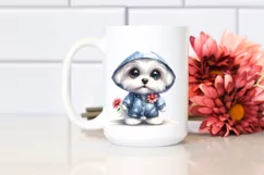 Baby Maltese Raincoat Watercolor Clipart Product Image 2