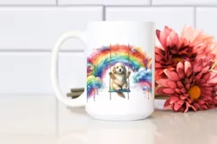 Colorful Baby Dog Swinging Rainbow | Sublimation | Clipart Product Image 2