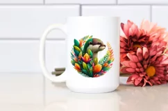 Abstract Otter with Plant Leaves and 3D Flowers, PNG Product Image 2