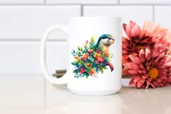 Abstract Otter with Plant Leaves and 3D Flowers, PNG Product Image 2