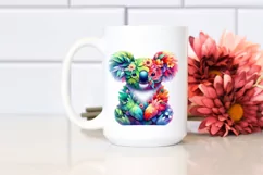 Abstract Koala with Plant Leaves and 3D Flowers, PNG Product Image 2