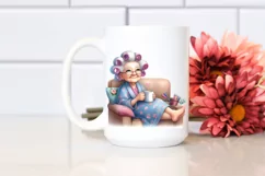 Watercolor Lady Couch Hair Curlers Mug Product Image 2