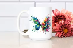 Abstract Butterfly with Plant Leaves and 3D Flowers, PNG Product Image 2