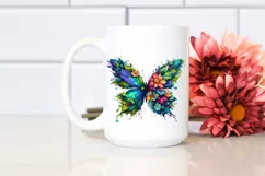 Abstract Butterfly with Plant Leaves and 3D Flowers, PNG Product Image 2