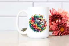 Abstract Otter with Plant Leaves and 3D Flowers, PNG Product Image 2
