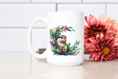 Abstract Otter with Plant Leaves and 3D Flowers, PNG Product Image 2