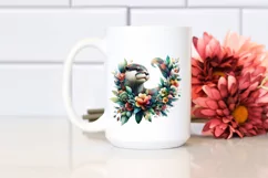 Abstract Otter with Plant Leaves and 3D Flowers, PNG Product Image 2