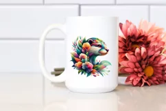 Abstract Otter with Plant Leaves and 3D Flowers, PNG Product Image 2