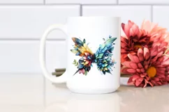 Abstract Butterfly with Plant Leaves and 3D Flowers, PNG Product Image 2